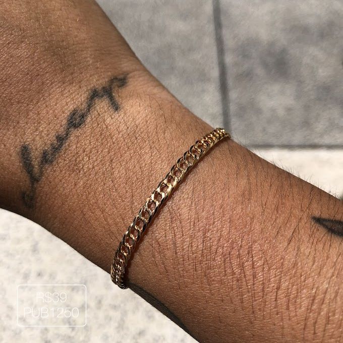 Pulseira Elo Duplo Diamantado Liso Dourado